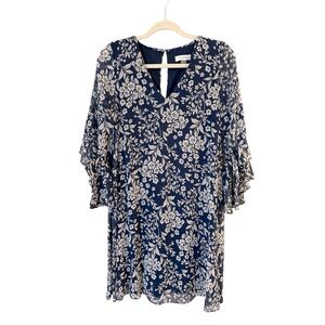 Calvin Klein Navy and White Ruffle Sleeve A-Line Dress; Size 10